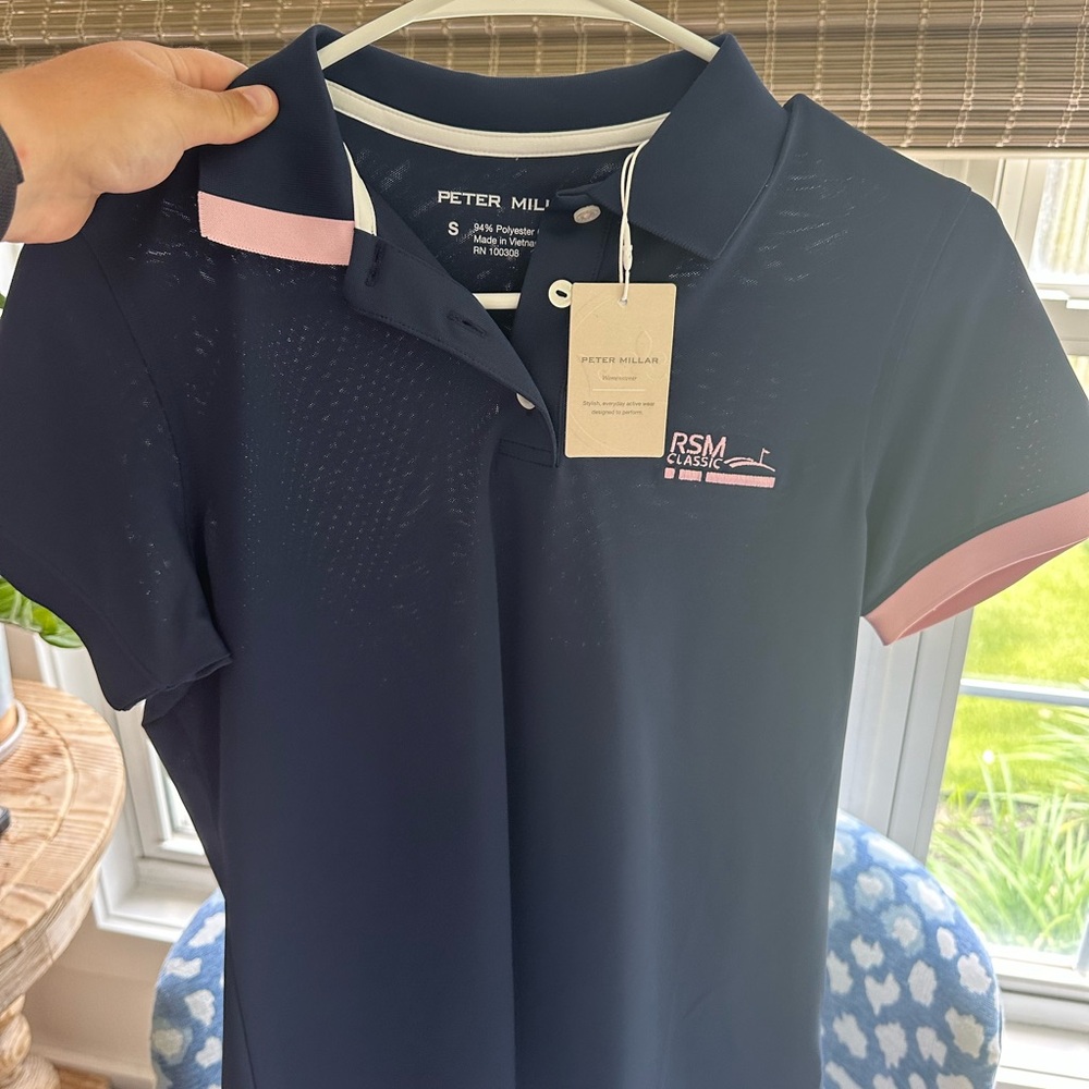 Peter Millar Classic Navy Polo with Pink Details